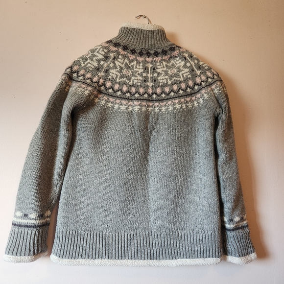 Sunice Stormpack Nordic Fair Isle Zip Knit Jacket Sherpa Lined Grey/Pink Wool S - Picture 3 of 6